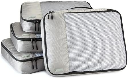 Amazon Basics 4 Piece Packing Travel Luggage Organizer Cubes Set, Zipper, Large, Gray