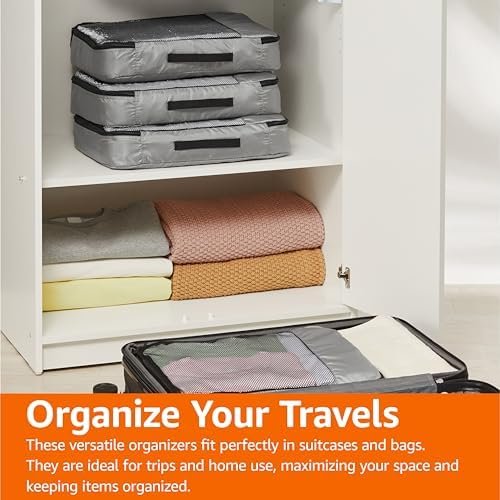 Amazon Basics 4 Piece Packing Travel Luggage Organizer Cubes Set, Zipper, Large, Gray - Image 7