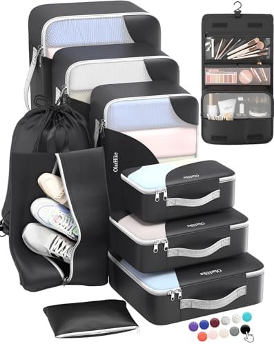 ALL INCLUDED 10 Set Durable Packing Cubes for Suitcases,OlarHike Essentials for Travel,UPGRADED Anti-Tear Stitching, NEW Improved Luggage Packing Organizers for Travel Accessories(Black)