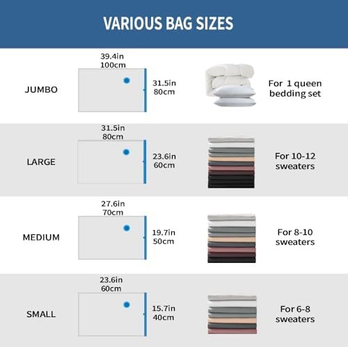 7 Pack Large Space Saver Vacuum Storage Bags, Vacuum Seal Bags for Clothing Travel, Vacuum Sealed Compression Bags for Clothes, Packing, Luggage, Blankets, Comforters and Pillows, Hand Pump Included - Image 5
