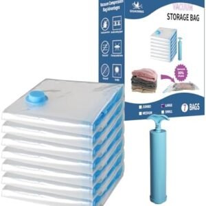 7 Pack Large Space Saver Vacuum Storage Bags, Vacuum Seal Bags for Clothing Travel, Vacuum Sealed Compression Bags for Clothes, Packing, Luggage, Blankets, Comforters and Pillows, Hand Pump Included