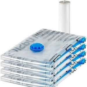 Amazon Basics Vacuum Compression Space Saver Zipper Storage Bags with Hand Pump, for Travel, X-Jumbo - Pack of 4