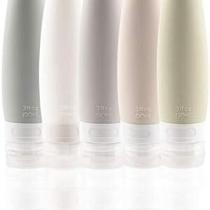TSA Certified Portable Silicone Travel Bottle Set, Leak Proof Squeezable Silicon Tubes Travel Size Toiletries Containers, Refillable Travel Accessories for Shampoo Liquids 5 Pack (3 fl. oz)