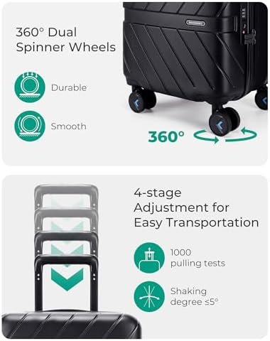 BAGSMART Underseat Carry On luggage Airline approved, 16-inch Hardsiade Underseater Travel Suitcase with Spinner Wheels Lightweight Overnight Bag Small Rolling Carry-on for Women Men Weekender,Black - Image 3