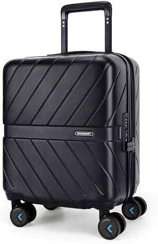 BAGSMART Underseat Carry On luggage Airline approved, 16-inch Hardsiade Underseater Travel Suitcase with Spinner Wheels Lightweight Overnight Bag Small Rolling Carry-on for Women Men Weekender,Black