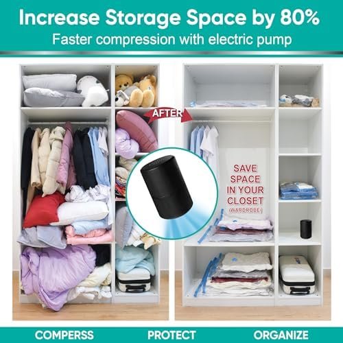 Vacuum Storage Bags with Electric Pump, 14 Pack (3 Jumbo/3 Large/4 Medium/4 Small), Space Saver Bags with Pump, Storage Vacuum Sealed Bags for Clothes, Comforters, Blankets, Bedding - Image 2