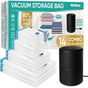 Vacuum Storage Bags with Electric Pump, 14 Pack (3 Jumbo/3 Large/4 Medium/4 Small), Space Saver Bags with Pump, Storage Vacuum Sealed Bags for Clothes, Comforters, Blankets, Bedding