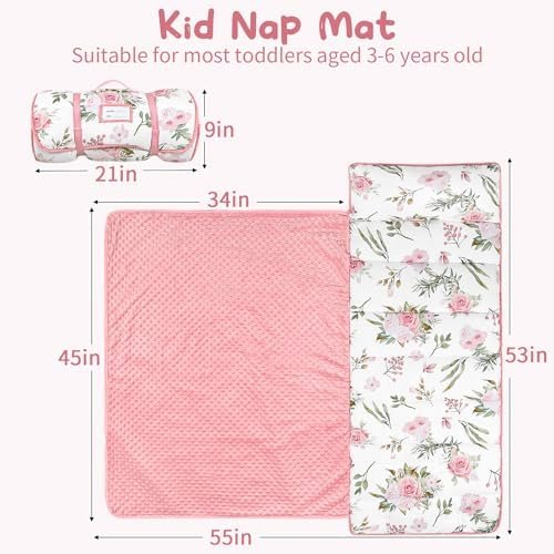 TANOFAR Toddler Nap Mat with Pillow and Plush Blanket, Ultra Soft Toddler Sleeping Mat for Boys Girls, Thickened Extra Large Kids Nap Mat Fits Ages 2-6 Years - Image 3