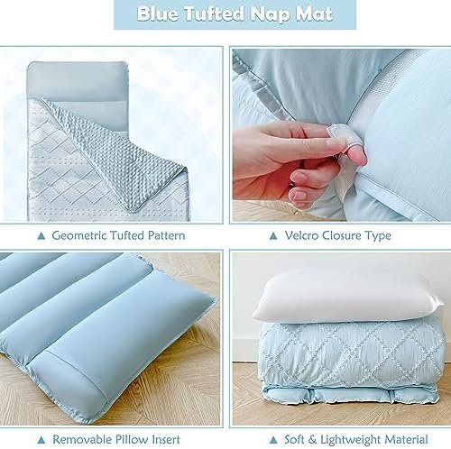 Toddler Nap Mat for Daycare Preschool Girls Boho Tufted Geometric Kids Sleeping Mat Pad Toddler Bedding Set Portable Baby Sleeping Bag with Pillow and Blanket for Travel Camping Outdoor - Image 4