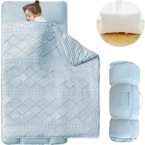 Toddler Nap Mat for Daycare Preschool Girls Boho Tufted Geometric Kids Sleeping Mat Pad Toddler Bedding Set Portable Baby Sleeping Bag with Pillow and Blanket for Travel Camping Outdoor