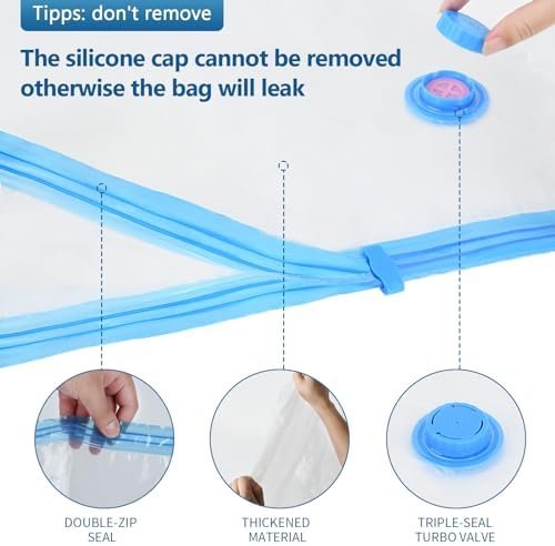 Large Vacuum Storage Bags with Electric Pump 25Pack(5 Jumbo/5 Large/5 Medium/5 Small/5 Roll Up Bags) Vacuum Seal Bags For Clothing Travel Packing,Blanket,Duvets,Pillows,Comforters - Image 4