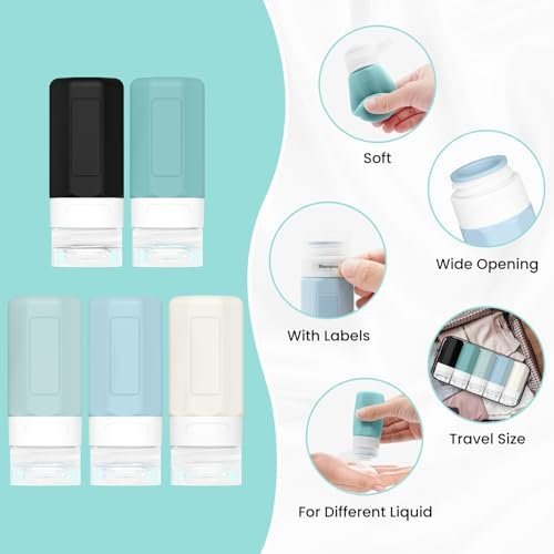 Travel Bottles for Toiletries, 2oz Size TSA Small Containers for Toiletries Leak Proof Refillable Squeezable Silicone Bottle Essential Containers for Shampoo Conditioner Lotion - Image 7