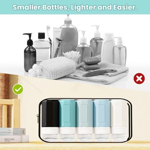 Travel Bottles for Toiletries, 2oz Size TSA Small Containers for Toiletries Leak Proof Refillable Squeezable Silicone Bottle Essential Containers for Shampoo Conditioner Lotion - Image 6