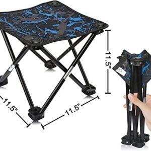 Camping Stool Portable Folding Stool Portable Chair Mini Foldable Stool Fishing Stool for Adults Fishing Hiking Gardening and Beach with Carry Bag(Camouflage) (Blue)