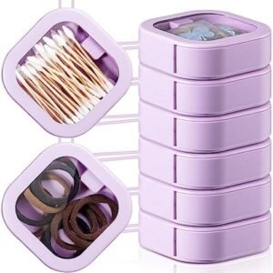 Kathfly 6 Pcs Hair Tie container Qtip Dispenser Organizer Hair Tie holder Travel Portable Qtip Bobby Pin Holder Cotton Swabs Dispenser women Hair Bathroom Storage Accessory(Purple)