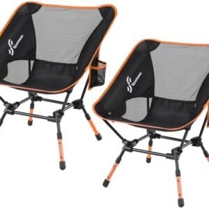 Sportneer Camping Chairs: 3 Heights Adjustable Folding Chairs for Outside with 2 Side Pockets - Compact & Portable Lawn Chairs for Backpacking, Camping, Hiking, Picnic and Travel (2, Orange)