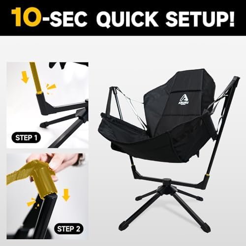 360-Degree Rotation Hammock Camping Chair, Folding Swivel Chair for Adults, Portable Outdoor Rocking Chair with Storage Bag for Travel, Backyard, Lawn, Concerts, Picnics & Sports Events - Image 4
