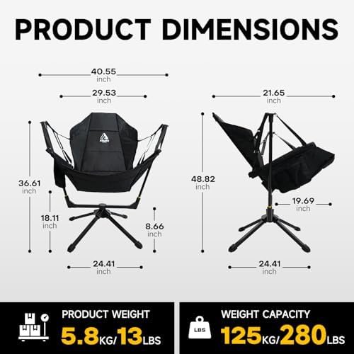 360-Degree Rotation Hammock Camping Chair, Folding Swivel Chair for Adults, Portable Outdoor Rocking Chair with Storage Bag for Travel, Backyard, Lawn, Concerts, Picnics & Sports Events - Image 3