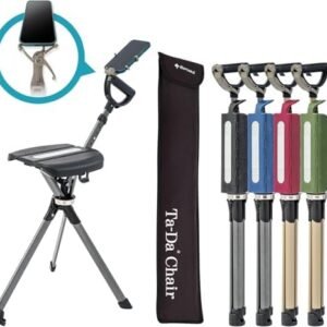 Ta-Da Chair Series 2 PRO, Portable Trekking Hiking Pole, Folding Walking Stick with Seat, Walking Cane with Chair, Foldable Chair, Lightweight Aluminum, Easy Carry and Storage, Anti-Slip