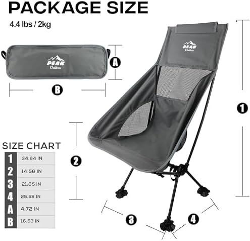 Peak Outdoors Backpacking Chair Lightweight Camping Chair – High Back Ultralight Folding Camp Chair with Storage Bag, Compact Portable Tall Hiking Chair and Beach Chair (Grey) - Image 2