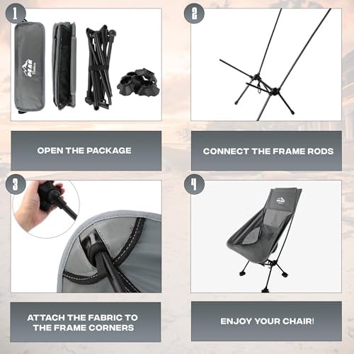 Peak Outdoors Backpacking Chair Lightweight Camping Chair – High Back Ultralight Folding Camp Chair with Storage Bag, Compact Portable Tall Hiking Chair and Beach Chair (Grey) - Image 5