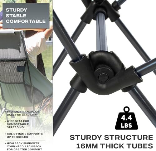 Peak Outdoors Backpacking Chair Lightweight Camping Chair – High Back Ultralight Folding Camp Chair with Storage Bag, Compact Portable Tall Hiking Chair and Beach Chair (Grey) - Image 4