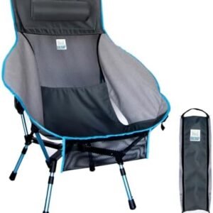 Portable Camping Chair with Adjustable Height, High Back, Pillow, and Side Pocket - Ultralight Foldable Chair for Beach, Backpacking, and Outdoor Adventures
