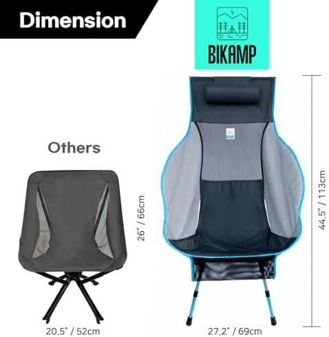 Portable Camping Chair with Adjustable Height, High Back, Pillow, and Side Pocket - Ultralight Foldable Chair for Beach, Backpacking, and Outdoor Adventures - Image 6