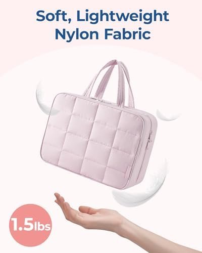 BAGSMART Travel Toiletry Bag with Jewelry Organizer, Hanging Travel Bag for Toiletries, Puffy Makeup Cosmetic Bag Organizer, Carry-on Travel Accessories Essentials, Pink-L - Image 3