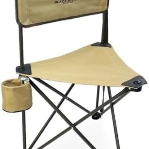 Black Sierra Elevation Tri-Pod Stool with Backrest, Lightweight, Folding Chair, for Camping, Hunting, and Fishing, Steel Frame Supports 225 LBS