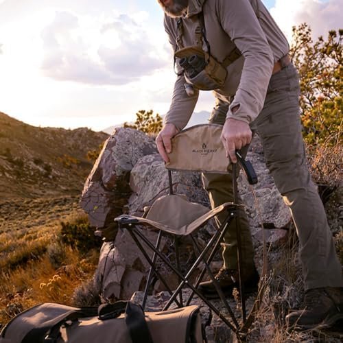 Black Sierra Elevation Tri-Pod Stool with Backrest, Lightweight, Folding Chair, for Camping, Hunting, and Fishing, Steel Frame Supports 225 LBS - Image 2