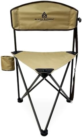 Black Sierra Elevation Tri-Pod Stool with Backrest, Lightweight, Folding Chair, for Camping, Hunting, and Fishing, Steel Frame Supports 225 LBS - Image 6
