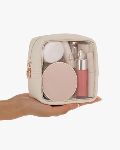 Pocmimut Mini Makeup Bag,Clear Makeup Bag Cute Travel Makeup Bag Pouch Purse Car Accessories for Women,Travel Essentials Organizers,Beige - Image 2