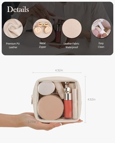 Pocmimut Mini Makeup Bag,Clear Makeup Bag Cute Travel Makeup Bag Pouch Purse Car Accessories for Women,Travel Essentials Organizers,Beige - Image 6