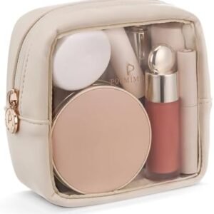 Pocmimut Mini Makeup Bag,Clear Makeup Bag Cute Travel Makeup Bag Pouch Purse Car Accessories for Women,Travel Essentials Organizers,Beige
