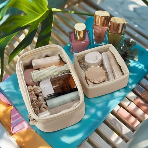Pocmimut Mini Makeup Bag,Clear Makeup Bag Cute Travel Makeup Bag Pouch Purse Car Accessories for Women,Travel Essentials Organizers,Beige - Image 4