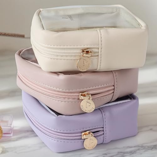 Pocmimut Mini Makeup Bag,Clear Makeup Bag Cute Travel Makeup Bag Pouch Purse Car Accessories for Women,Travel Essentials Organizers,Beige - Image 9