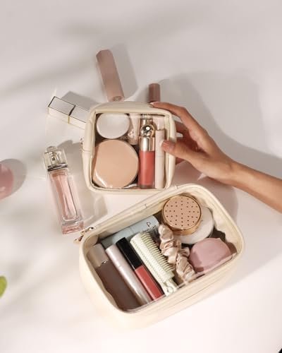 Pocmimut Mini Makeup Bag,Clear Makeup Bag Cute Travel Makeup Bag Pouch Purse Car Accessories for Women,Travel Essentials Organizers,Beige - Image 8
