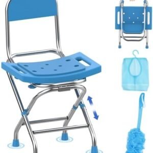 Folding Shower Chair for Inside Shower - Height Adjustable Foldable Shower Seat with Back - 420lbs Backrest Shower Stool, Collapsible Portable Travel Bath Bench for Elderly Senior Handicap & Disabled
