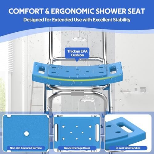 Folding Shower Chair for Inside Shower - Height Adjustable Foldable Shower Seat with Back - 420lbs Backrest Shower Stool, Collapsible Portable Travel Bath Bench for Elderly Senior Handicap & Disabled - Image 3