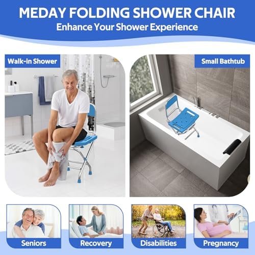 Folding Shower Chair for Inside Shower - Height Adjustable Foldable Shower Seat with Back - 420lbs Backrest Shower Stool, Collapsible Portable Travel Bath Bench for Elderly Senior Handicap & Disabled - Image 7