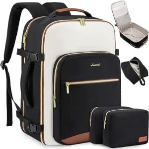 LOVEVOOK 50L Large Travel Backpack for Women & Men, Carry On Airline Approved, Waterproof Travel Essentials Fits 18" Laptop, TSA Personal Item Travel Bag Sports Backpack with 3 Packing Cubes