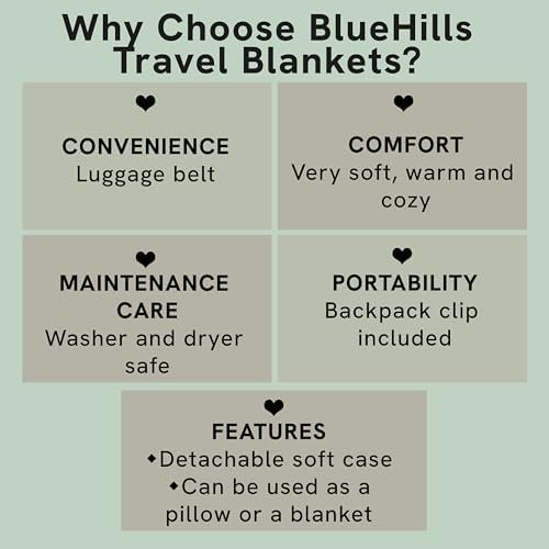 BlueHills Premium Soft Travel Blanket Pillow Airplane Blanket in Soft Bag case with Hand Luggage Belt and Carabiner Compact Pack Large Cozy Portable for Plane Car Train Transit Light Pink T020 - Image 4