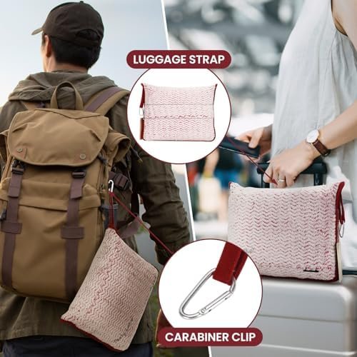 Travel Blanket and Pillow Set,Airplane Blanket Compact 2-in-1 Soft Bag,Travel Essentials for Flight,Plane Car Traveling Gift Accessories,Luggage Backpack Strap 65"x50" (Ⅱ-White Red) - Image 5