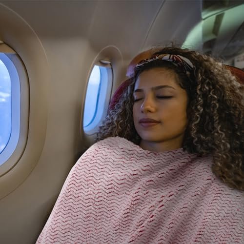 Travel Blanket and Pillow Set,Airplane Blanket Compact 2-in-1 Soft Bag,Travel Essentials for Flight,Plane Car Traveling Gift Accessories,Luggage Backpack Strap 65"x50" (Ⅱ-White Red) - Image 6