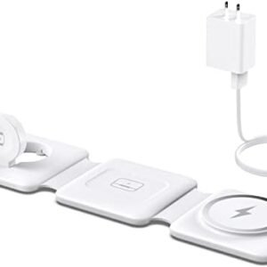 Charging Station for Apple Multiple Devices - 3 in 1 Foldable Magnetic Wireless Charger Dock - Travel Charging Pad for iPhone 16 15 14 13 12 Pro Max Plus Watch & Airpods
