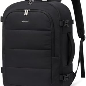 LOVEVOOK Travel Backpack for Women Men, 40L Lightweight Puffy Flight Approved Carry On Backpack Fits 17'' Laptop, TSA Personal Item Travel Bag, Waterproof Weekender Trip Work Luggage Daypack, Black