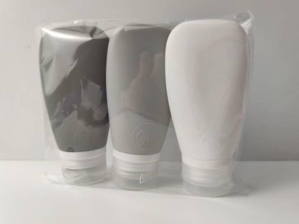 Travel Bottles for Toiletries, TSA Approved 3oz Leak Proof Silicone Refillable Squeeze Travel Size Containers BPA Free for Cleansers, Lotions, Shampoo 3-pk (Black-Gray-White) - Image 3