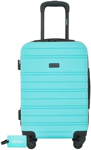 kensie Peonies Hardside Carry-On Luggage with ID Tag, Pool Blue, 22-Inch