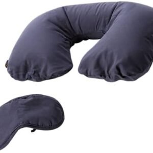 Inflatable Travel Neck Pillow and Eye Mask Sleep Set for Adults and Kids Travel Accessory for Relaxing Comfort Pain Relief for Flights and Car Rides Essential - Blue 223